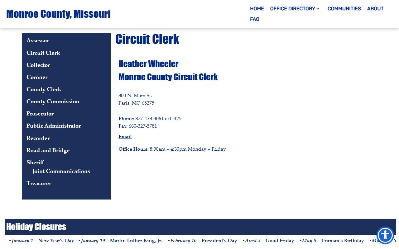 Monroe County court records Circuit Clerk contact information