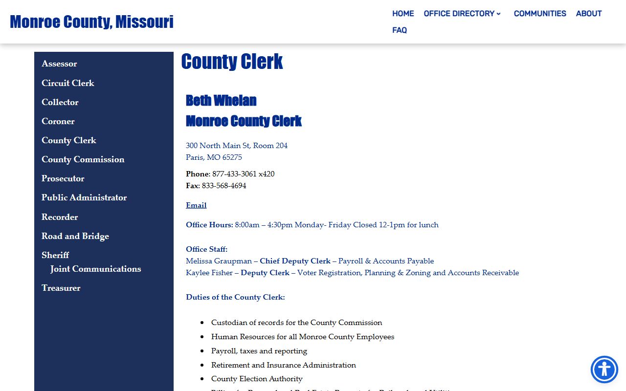 Monroe County court records County Clerk office duties