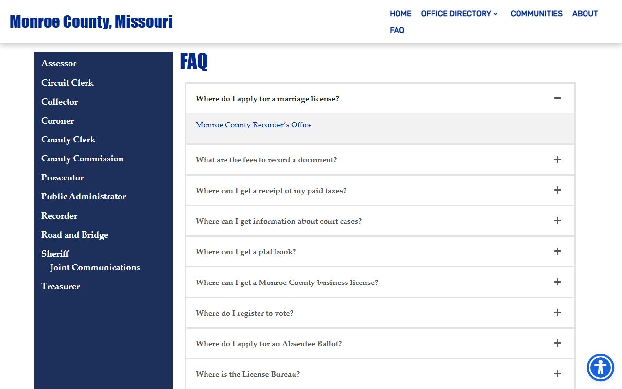 Monroe County court records FAQ for case lookup and courthouse hours